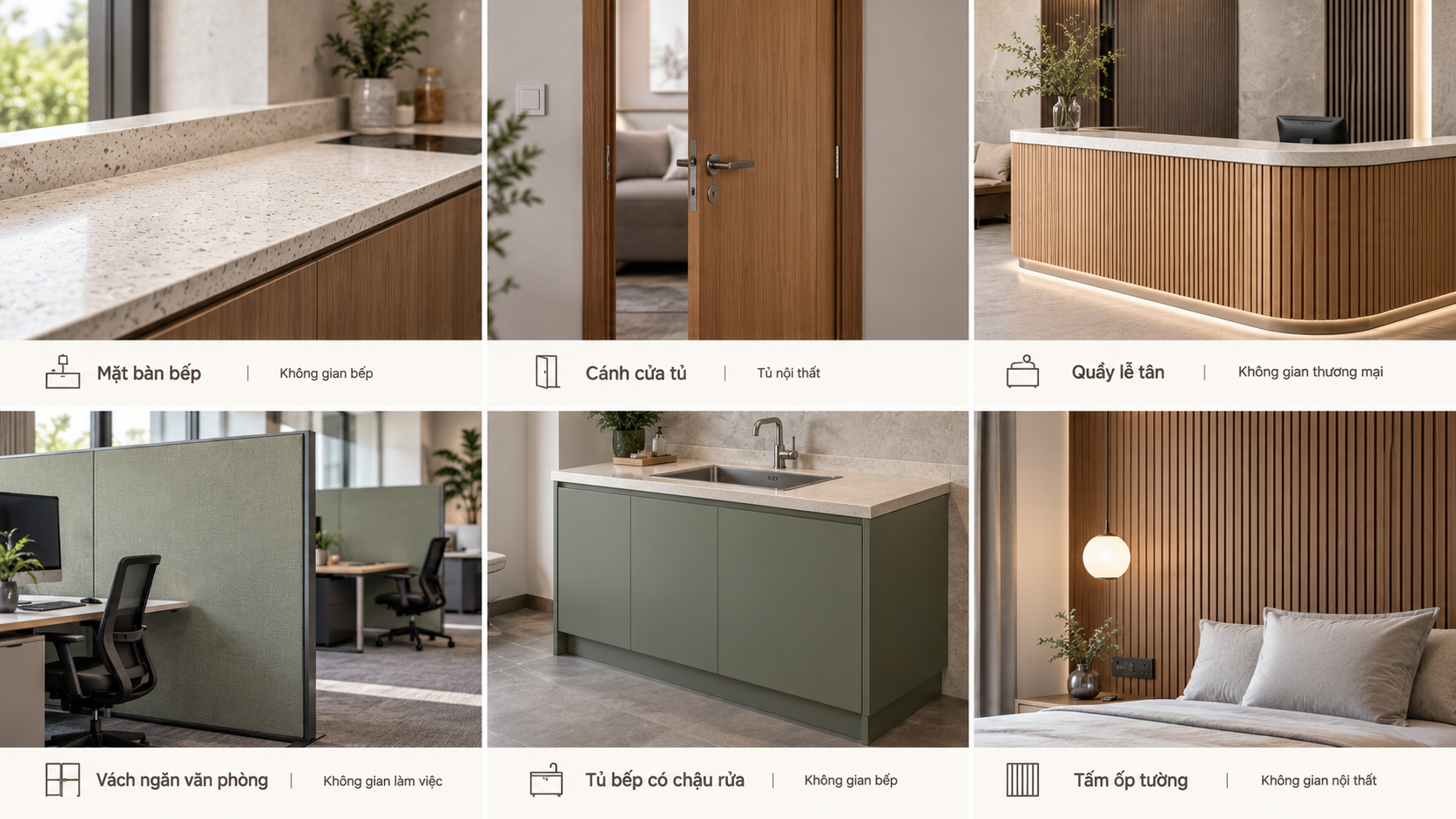 Laminate là gì? Cấu tạo, phân loại và cách chọn đúng 11 Cùng một mẫu vân đi được cả sáu hạng mục. Cái thay đổi theo từng hạng mục là loại cốt nền bên dưới và cách xử lý cạnh, xem bảng ngay dưới.