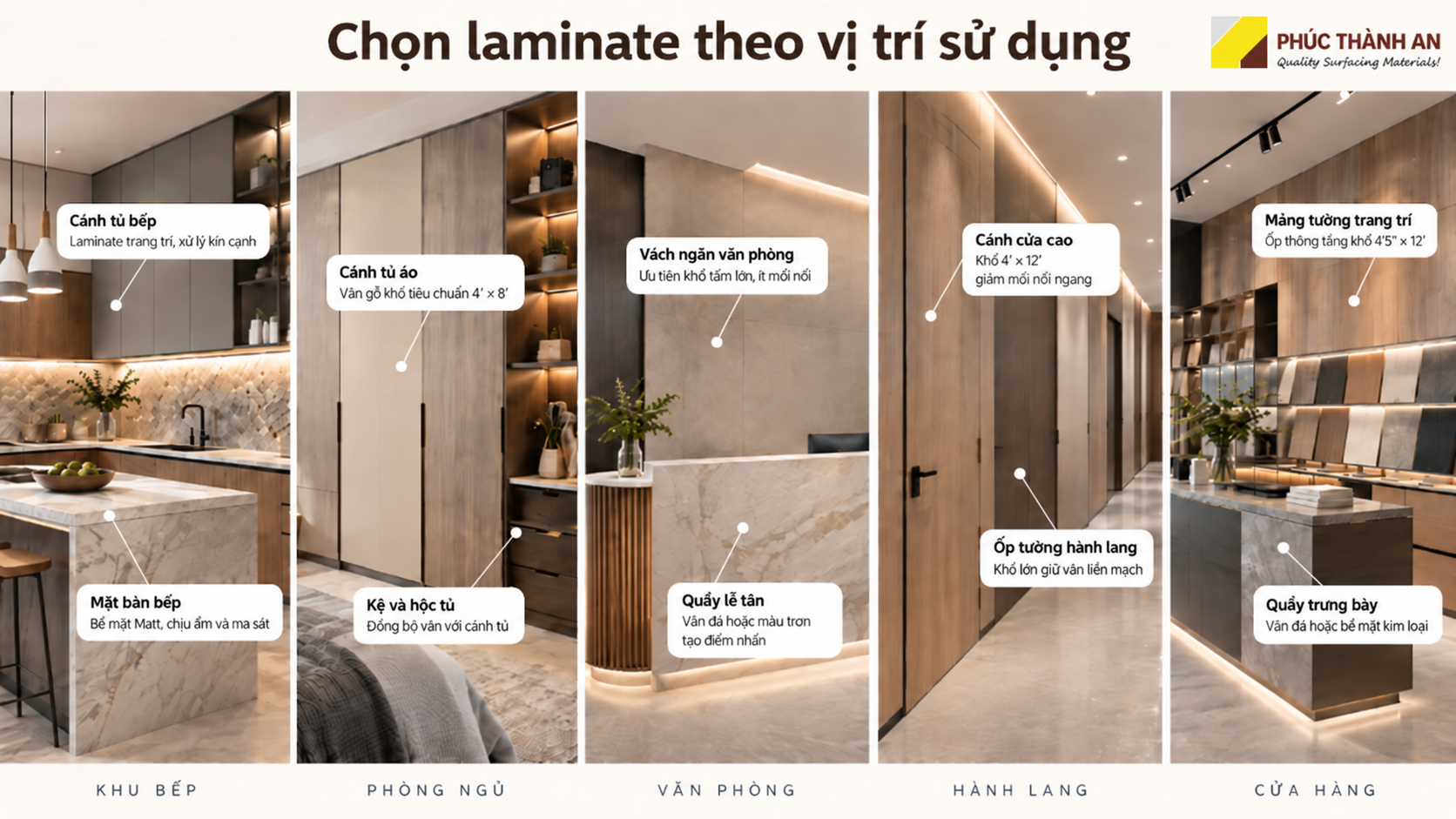 A4515 Sofia Twist 51 Vị trí dùng tấm laminate trong bếp, phòng ngủ, văn phòng, hành lang và cửa hàng